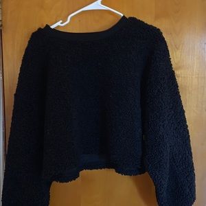 Black Fuzzy crop crew neck